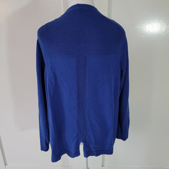 Talbots Size XL Open Front Cardigan Blue Mixed Knit Detail Office Layer - Picture 3 of 8